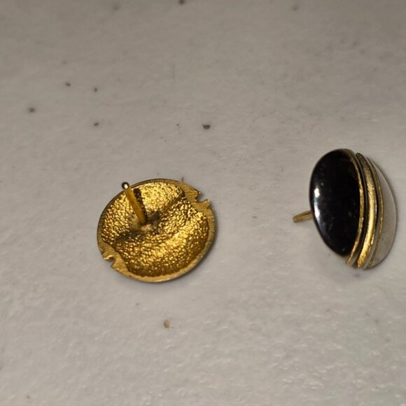 Vintage Two Tone Button Earrings - Picture 2 of 3